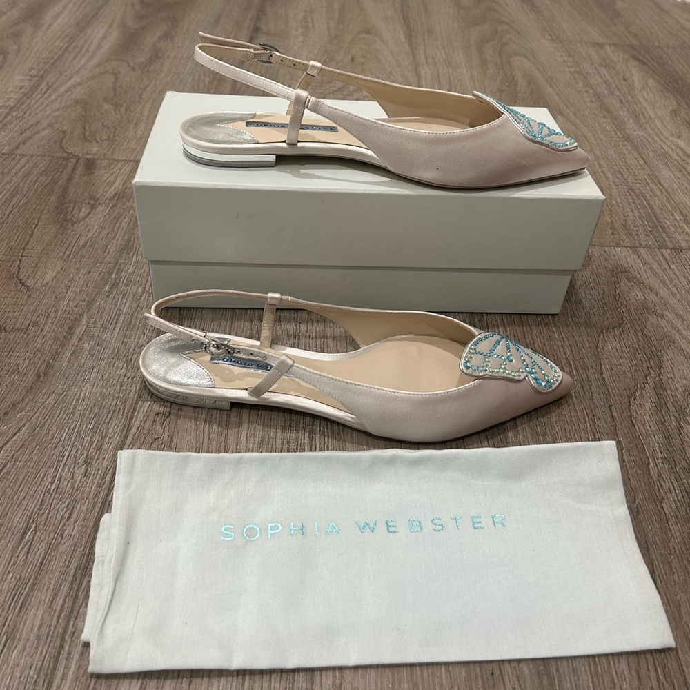 New in box Sophia Webster Butterfly Slingback flats in Ivory & Ice Blue 40 Wifey